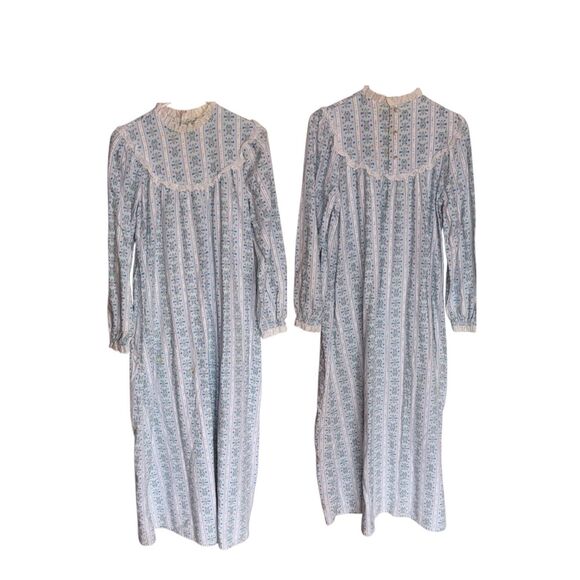 Vintage LL Bean By Lang Long Warm Flannel Nightgown USA Made Eyelet Lace Trim S - Picture 1 of 8